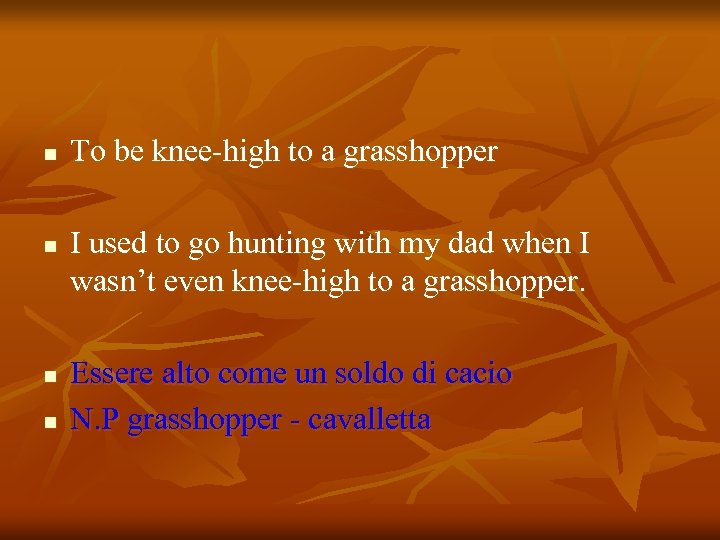 n n To be knee-high to a grasshopper I used to go hunting with