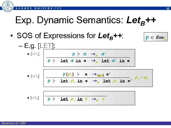 12 Exp. Dynamic Semantics: Let. B++ • SOS of Expressions for Let. B++: Env