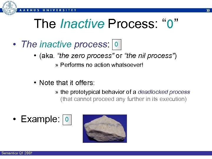 30 The Inactive Process: “ 0” • The inactive process: 0 • (aka. “the