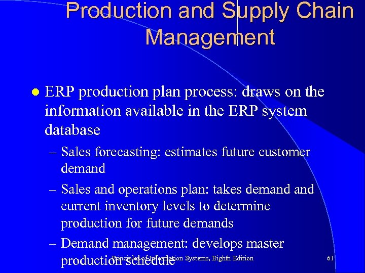 Production and Supply Chain Management l ERP production plan process: draws on the information