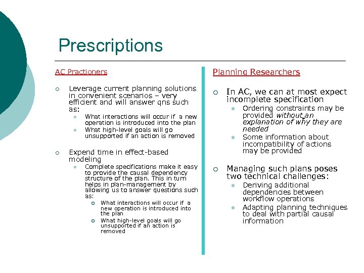 Prescriptions AC Practioners ¡ Leverage current planning solutions in convenient scenarios – very efficient