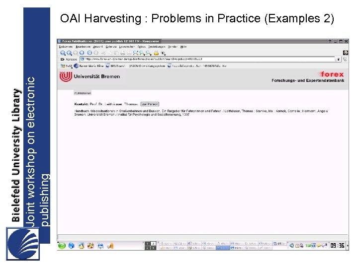 OAI Harvesting : Problems in Practice (Examples 2) Joint workshop on electronic publishing <dc: