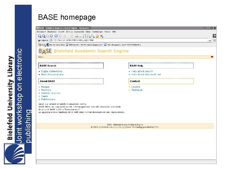 Joint workshop on electronic publishing BASE homepage 