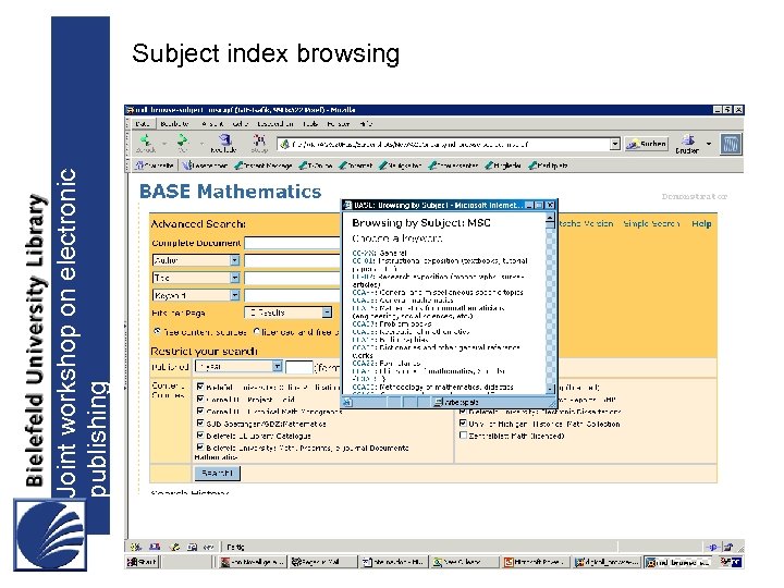 Joint workshop on electronic publishing Subject index browsing 