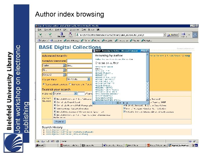 Joint workshop on electronic publishing Author index browsing 