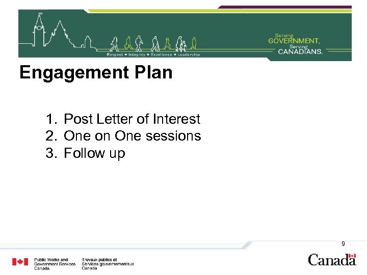 Engagement Plan 1. Post Letter of Interest 2. One on One sessions 3. Follow