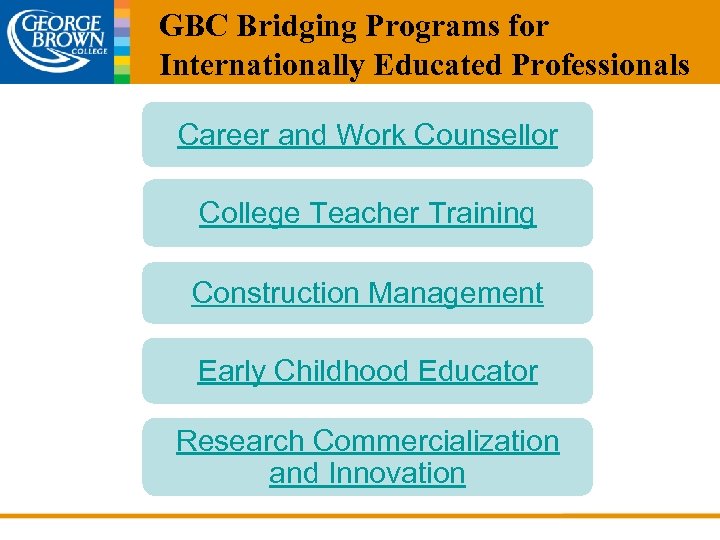 GBC Bridging Programs for Internationally Educated Professionals Career and Work Counsellor College Teacher Training