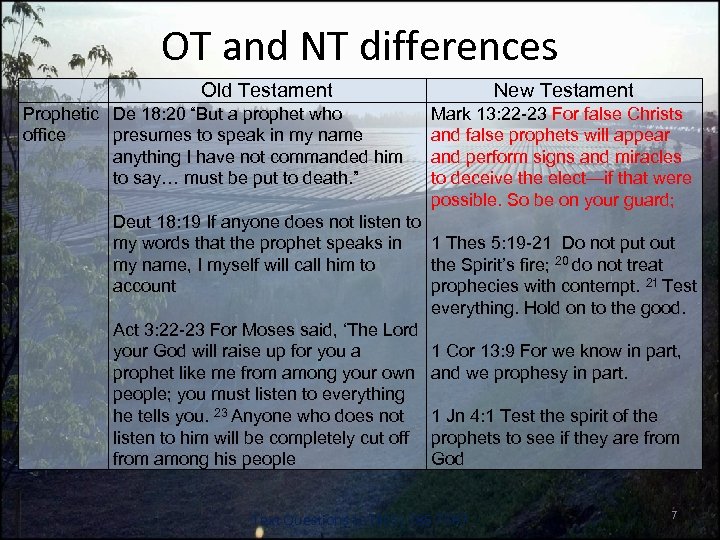 OT and NT differences Old Testament Prophetic De 18: 20 “But a prophet who