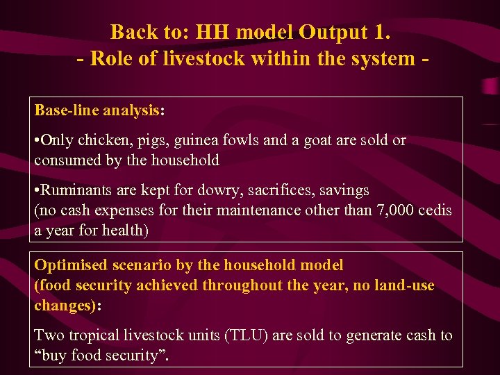 Back to: HH model Output 1. - Role of livestock within the system Base-line