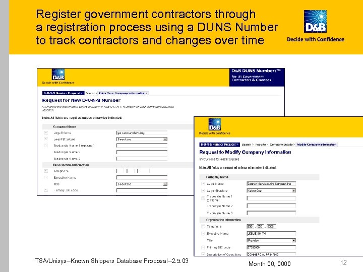 Register government contractors through a registration process using a DUNS Number to track contractors