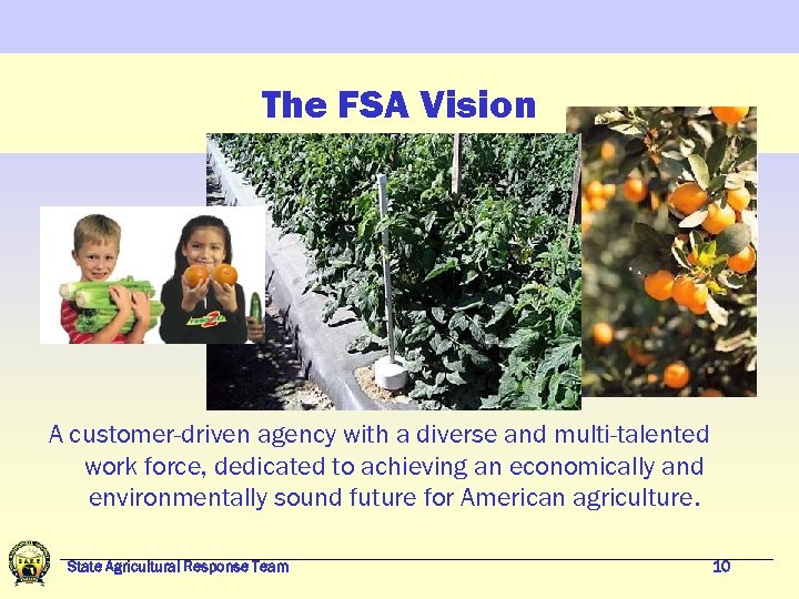 The FSA Vision A customer-driven agency with a diverse and multi-talented work force, dedicated
