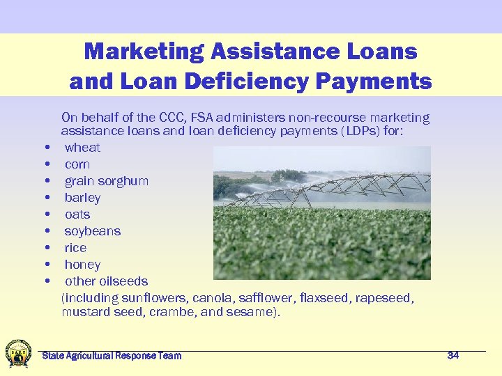 Marketing Assistance Loans and Loan Deficiency Payments • • • On behalf of the