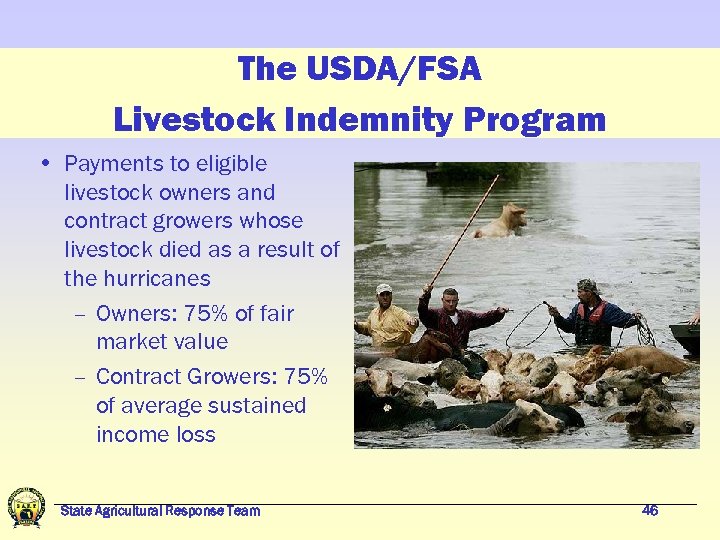 The USDA/FSA Livestock Indemnity Program • Payments to eligible livestock owners and contract growers