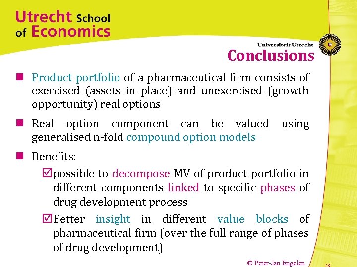 Conclusions n Product portfolio of a pharmaceutical firm consists of exercised (assets in place)