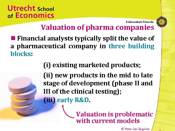 Valuation of pharma companies n Financial analysts typically split the value of a pharmaceutical