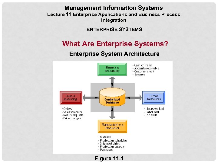 Management Information Systems Lecture 11 Enterprise Applications and Business Process Integration ENTERPRISE SYSTEMS What