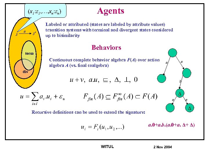 (x 1: z 1, …, xn: zn) s a s' term Agents Labeled or