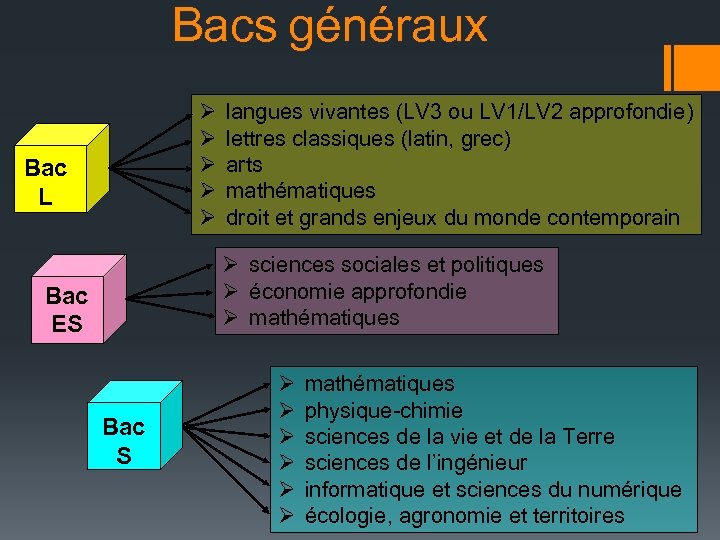 Bacs généraux Ø Ø Ø Bac L langues vivantes (LV 3 ou LV 1/LV
