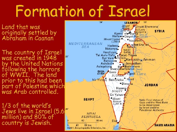 Formation of Israel Land that was originally settled by Abraham in Caanan The country