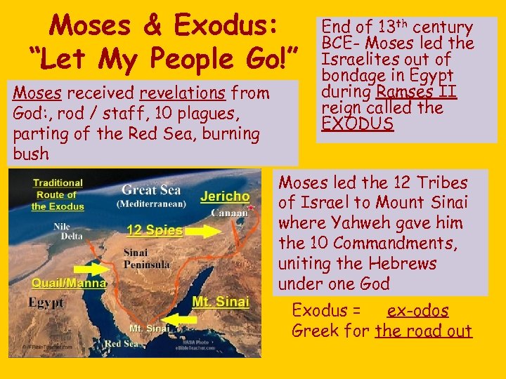 Moses & Exodus: “Let My People Go!” Moses received revelations from God: , rod