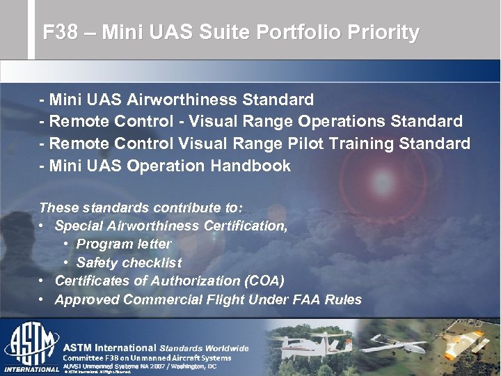 F 38 – Mini UAS Suite Portfolio Priority - Mini UAS Airworthiness Standard -