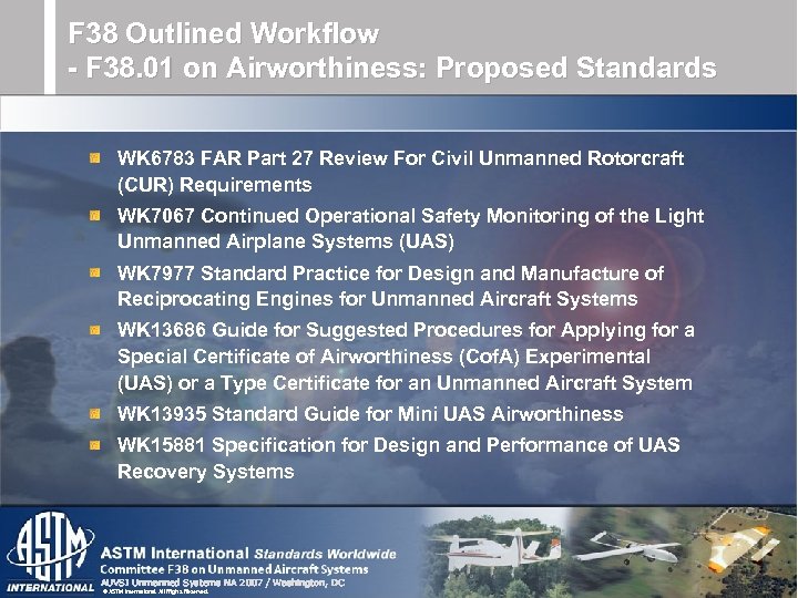 F 38 Outlined Workflow - F 38. 01 on Airworthiness: Proposed Standards WK 6783