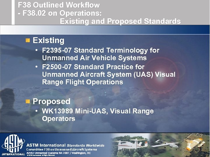 F 38 Outlined Workflow - F 38. 02 on Operations: Existing and Proposed Standards