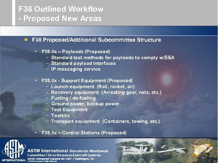 F 38 Outlined Workflow - Proposed New Areas F 38 Proposed/Additional Subcommittee Structure •