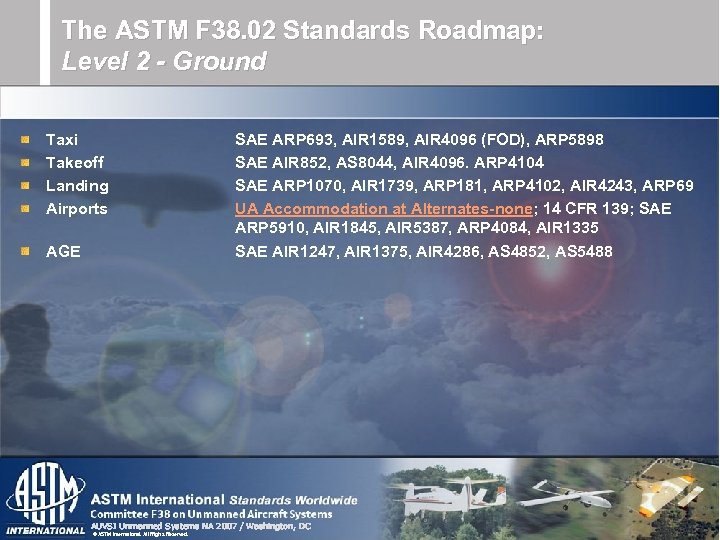 The ASTM F 38. 02 Standards Roadmap: Level 2 - Ground Taxi Takeoff Landing