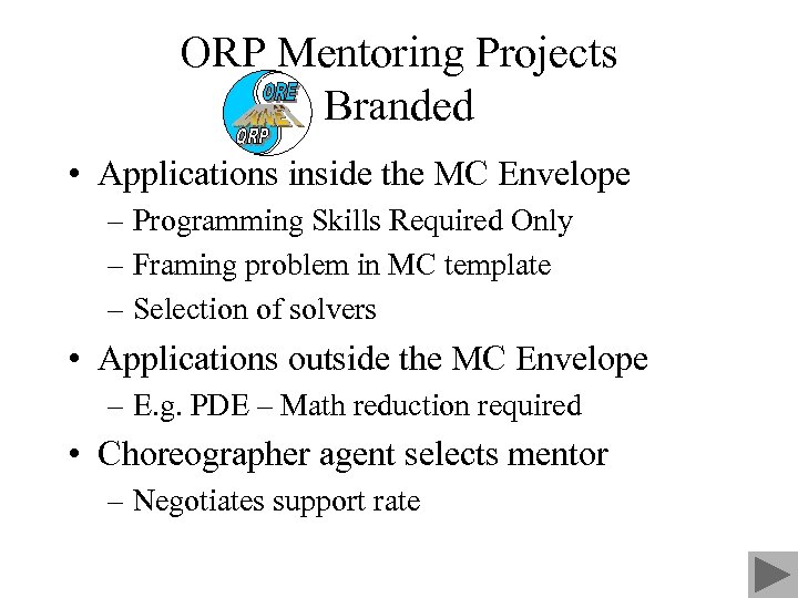 ORP Mentoring Projects Branded • Applications inside the MC Envelope – Programming Skills Required