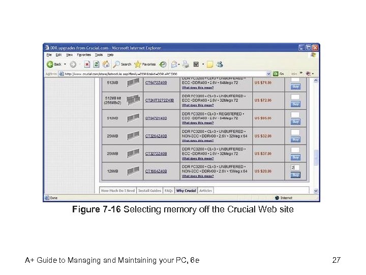 Figure 7 -16 Selecting memory off the Crucial Web site A+ Guide to Managing