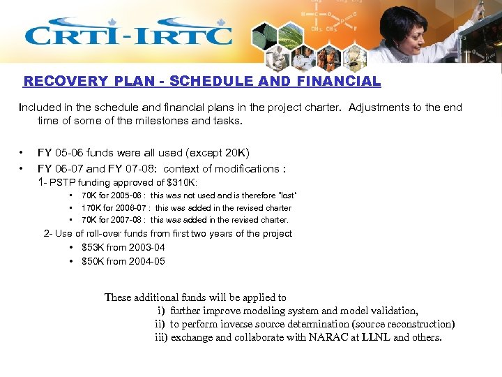 RECOVERY PLAN - SCHEDULE AND FINANCIAL Included in the schedule and financial plans in