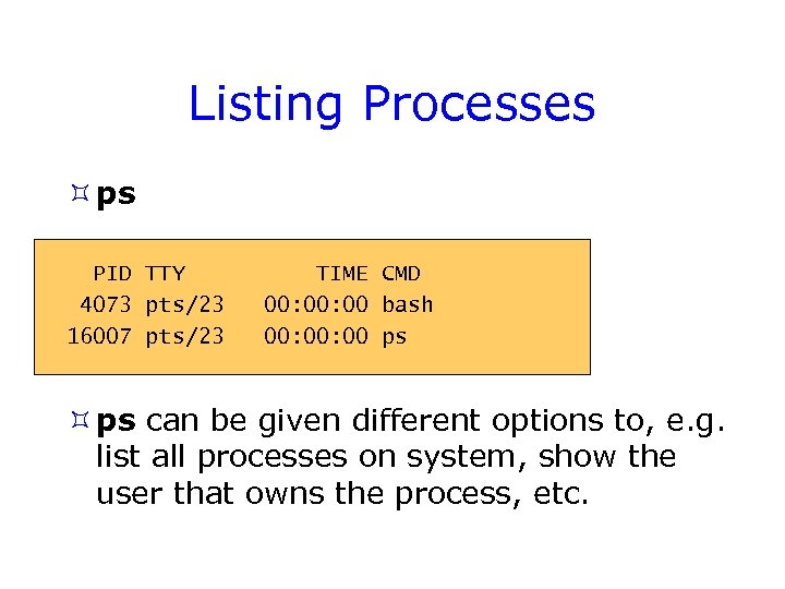 Unix Processes Introduction Processes I I How