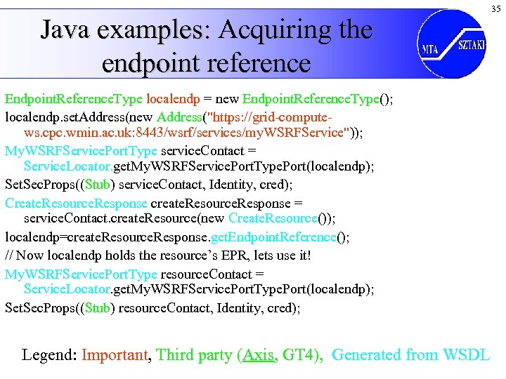 Java examples: Acquiring the endpoint reference Endpoint. Reference. Type localendp = new Endpoint. Reference.
