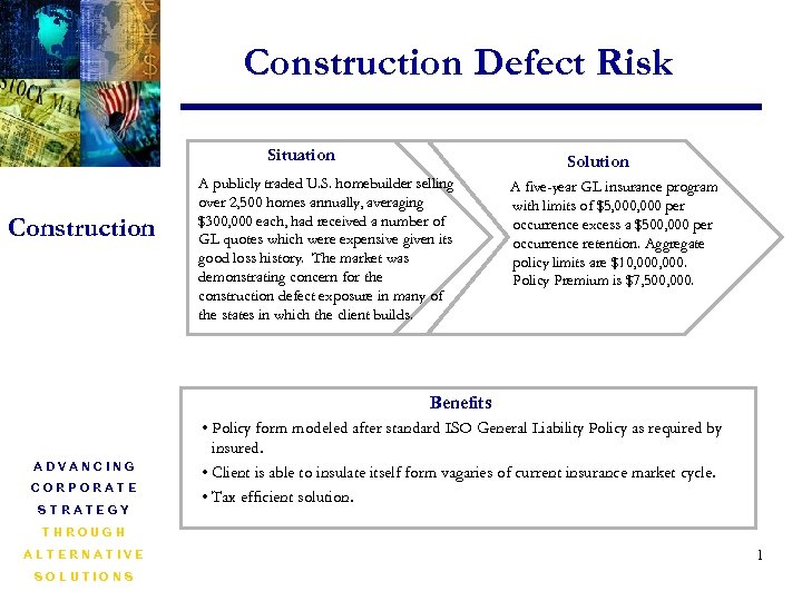 Construction Defect Risk Situation Construction Solution A publicly traded U. S. homebuilder selling over