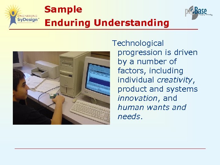 Sample Enduring Understanding Technological progression is driven by a number of factors, including individual