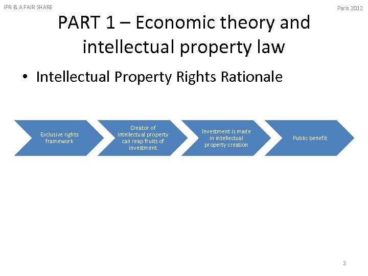 IPR & A FAIR SHARE PART 1 – Economic theory and intellectual property law
