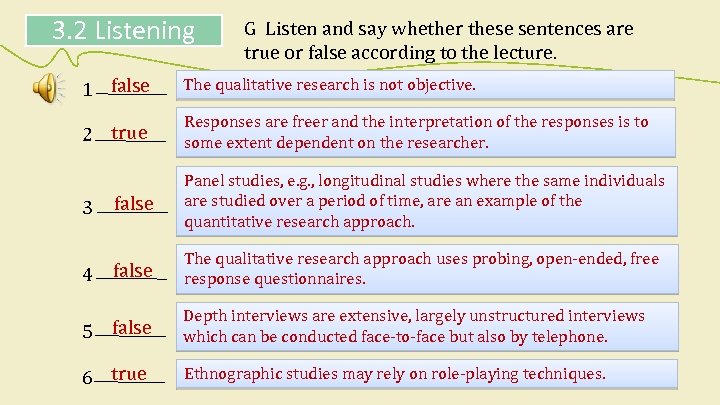 3. 2 Listening G Listen and say whether these sentences are true or false