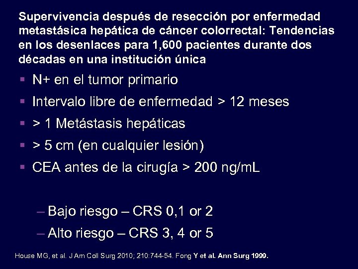 Supervivencia después de resección por enfermedad metastásica hepática de cáncer colorrectal: Tendencias en los