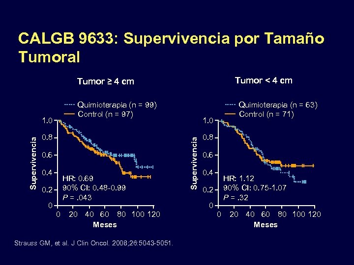 CALGB 9633: Supervivencia por Tamaño Tumoral Tumor < 4 cm Tumor ≥ 4 cm