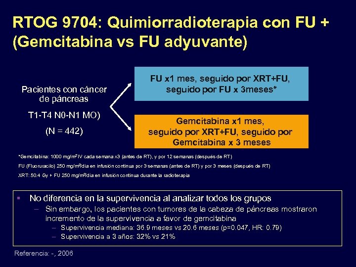 RTOG 9704: Quimiorradioterapia con FU + (Gemcitabina vs FU adyuvante) Pacientes con cáncer de