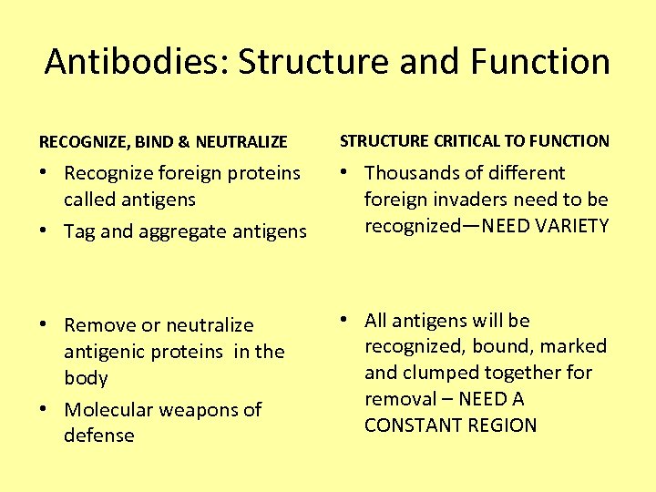 Antibodies: Structure and Function RECOGNIZE, BIND & NEUTRALIZE STRUCTURE CRITICAL TO FUNCTION • Recognize