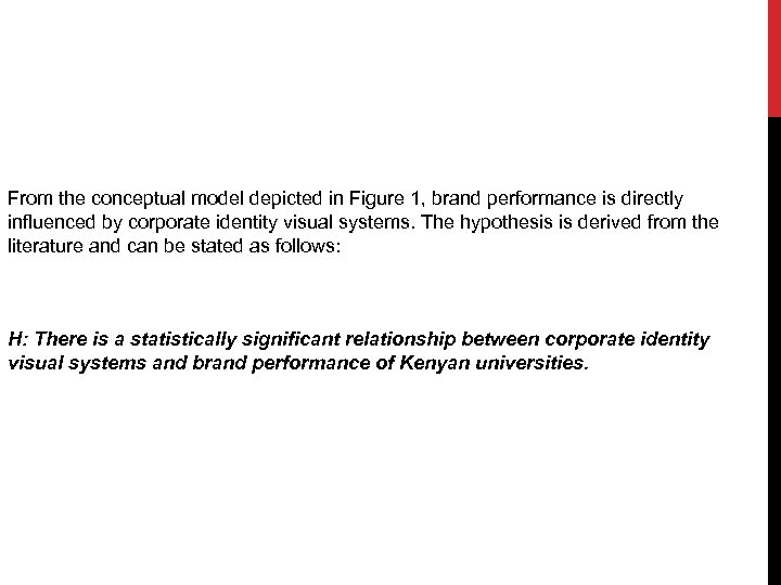 From the conceptual model depicted in Figure 1, brand performance is directly influenced by