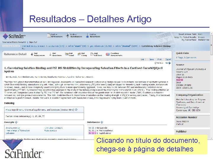 Resultados – Detalhes Artigo Clicando no título do documento, chega-se à página de detalhes