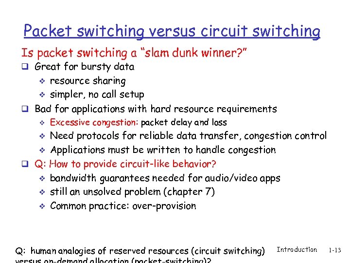 Packet switching versus circuit switching Is packet switching a “slam dunk winner? ” q