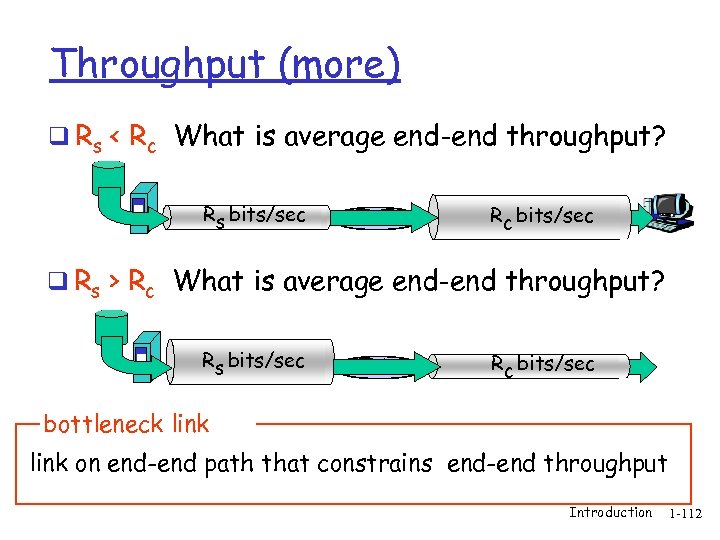 Throughput (more) q Rs < Rc What is average end-end throughput? Rs bits/sec Rc