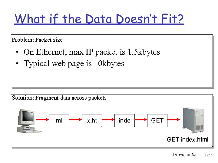 What if the Data Doesn’t Fit? Problem: Packet size • On Ethernet, max IP