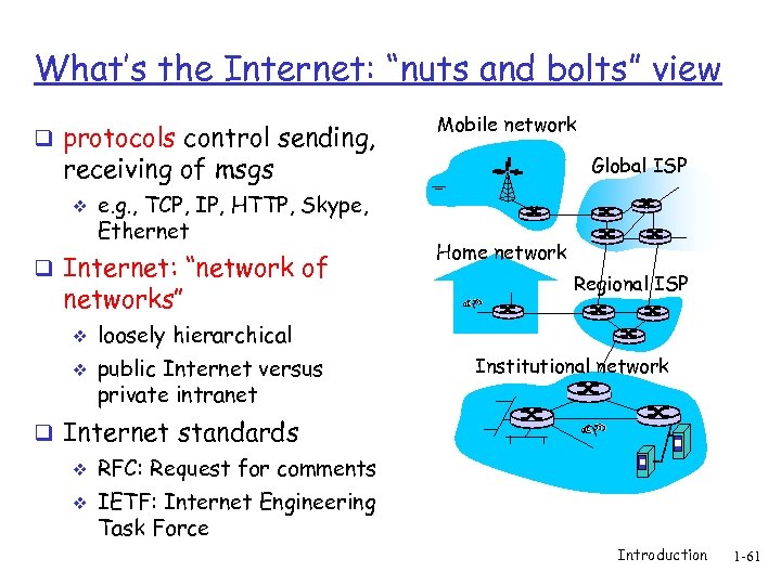 What’s the Internet: “nuts and bolts” view q protocols control sending, Mobile network receiving