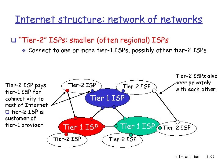 Internet structure: network of networks q “Tier-2” ISPs: smaller (often regional) ISPs v Connect