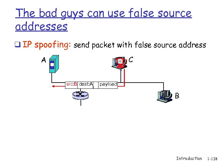 The bad guys can use false source addresses q IP spoofing: send packet with